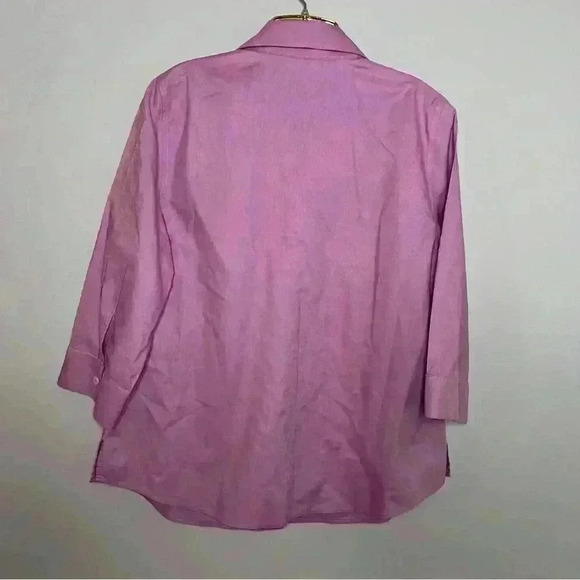 Chico’s Linen Blouse, NWOT, Size 8/10, No Iron, Pink Button Front 3/4 Sleeves - Picture 3 of 5